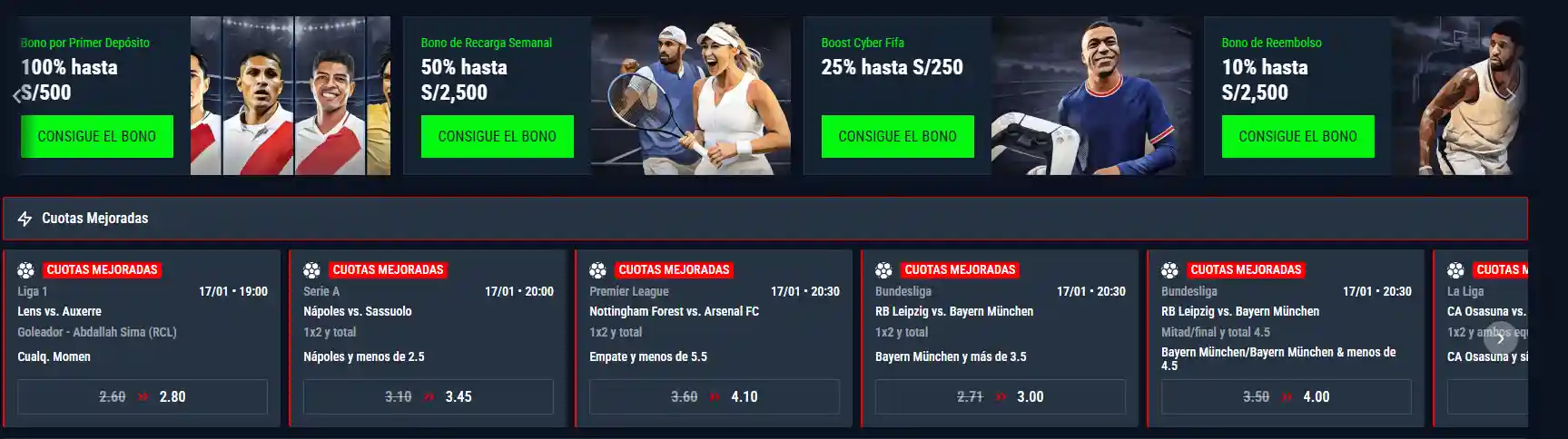 Bonos y promociones Casinado cuotas mejoradas